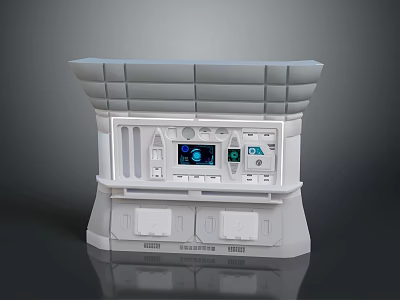 Gray System Control Panel With Blue Digital Display And Interface Buttons 3d model
