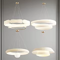 Modern White Circular Chandeliers With Pleated Texture And Metal Hanging Fixtures