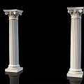 White Classical Columns With Ornate Capitals Fluted Shafts And Pedestal Bases Against Black Background