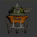 Vintage Orange Wheelbarrow With Metal Mechanical Structure On Gray Background
