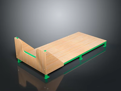 Modern Wooden Platform Structure With Green Supports And Smooth Surface Design 3d model