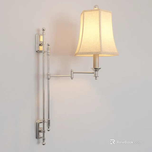 Modern Chrome Wall Sconce With Adjustable Arm And Beige Fabric Shade 3d model