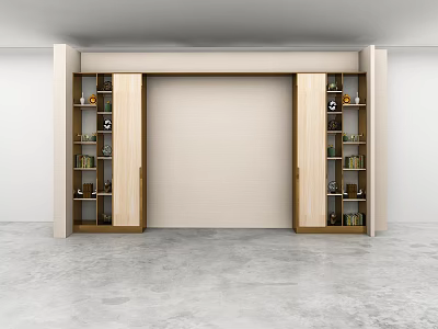 Elegant Wall Cabinets Design In Modern Interior With Wooden Frames And Decor Items 3d model
