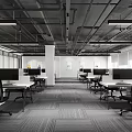 Modern Public Office Area Featuring Open Layout Multiple Workstations Desks Office Chairs And Bright Lighting 3d model