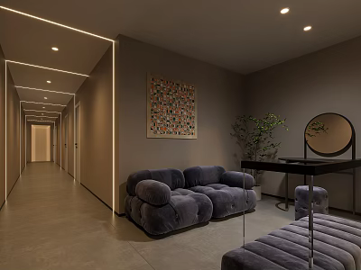Modern Interior Space With Sofa Mirror And Artwork 3d model