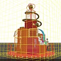 Alibaba Themed Red Spiral Display Installation With Rabbit Figure Orange Decorations And Lights
