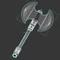 Ornate Double Headed Axe Featuring Gold Black Accents Intricate Patterns And Leather Handle