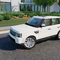 White Modern SUV Parked On Roadside With Greenery And Modern Building Background