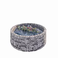Circular Stone Wall Water Fountain With Lily Pads Lotus Flowers And Aquatic Plants