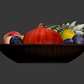Assorted Fresh Fruits in Wooden Bowl Featuring Pineapple Bananas Apples Plums and Lemon