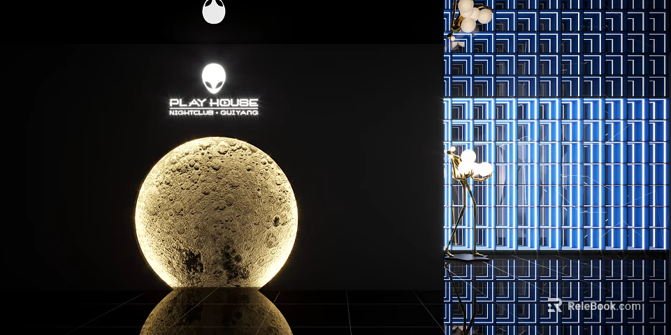 Commercial Lighting Equipment For Nightclub Venue With Moon Lamp And Floor Lamp Decorations 3d model 