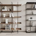 Modern Open Shelving Unit With Metal Frame Wooden Layers Books Decorative Items And Potted Plants