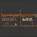 Wooden Bookshelves With Carved Tops And Stacked Books For Home