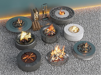 New Chinese Courtyard Sick Bonfire brazier round stove tea fireplace bonfire firewood flame 3d model