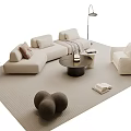 Modern Beige Sofa And Round Coffee Table Set With Throw Pillows Floor Lamp And Rug