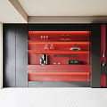 Modern Sideboard With Red LED Lighting Black Red Design Glass Doors Wine Glasses