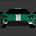 Green Sports Car With White Stripes Rear Spoiler And Blue Alloy Wheels