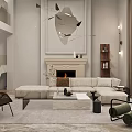 Elegant Duplex Living Room Interior Featuring High Ceiling Fireplace And Modern Sofa