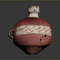 Sculpture Carving of Red Pottery Jar With White Decorative Patterns Handle And Cracks