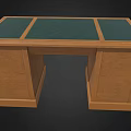 Classic Wooden Office Desk With Green Leather Top And Metal Handle Drawers