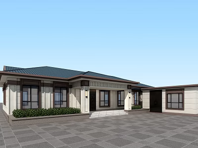 Modern Single Family House Exterior With Dark Roof Light Walls And Front Garden 3d model