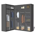 Modern Open Wardrobe Interior Design With Hanging Clothes Folded Items And Storage Baskets 3d model
