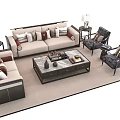 Elegant Modern Sofa And Coffee Table Set With Chairs Side Tables And Throw Pillows 3d model
