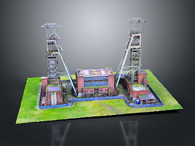 Cartoon Style Industrial Scene Model With Two Tall Towers And Green Grass 3d model