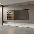 Modern TV Wall Design with Wooden Panels Marble Base and Built-in TV Storage Cabinets