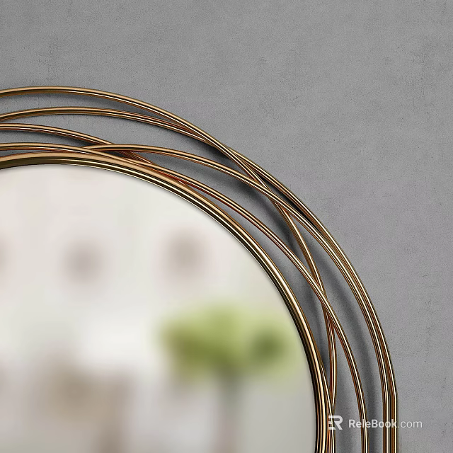 Round Gold Framed Mirror With Multiple Layers Of Lines On Gray Background 3d model 