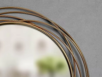 Round Gold Framed Mirror With Multiple Layers Of Lines On Gray Background 3d model