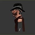 Realistic Male Character Bust With Black Hat Mustache Brown Vest And Red Shirt