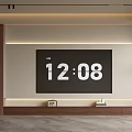Modern TV Wall Interior Design With Large Screen TV Wooden Shelves And LED Strip Lights