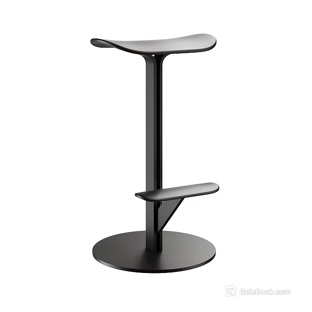 Modern Black Bar Stool with Round Base Slim Metal Frame and Footrest 3d model 