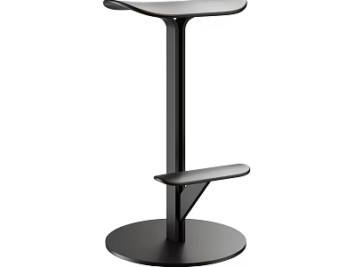 Modern Black Bar Stool with Round Base Slim Metal Frame and Footrest 3d model