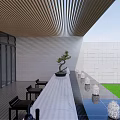 Modern Garden Landscape Design With Lush Hedge Stone Wall Lighting Trees And Water Reflection
