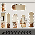 Decorative Mirrors of Various Shapes on Wall With Checkered Rug Sunflowers and Plants
