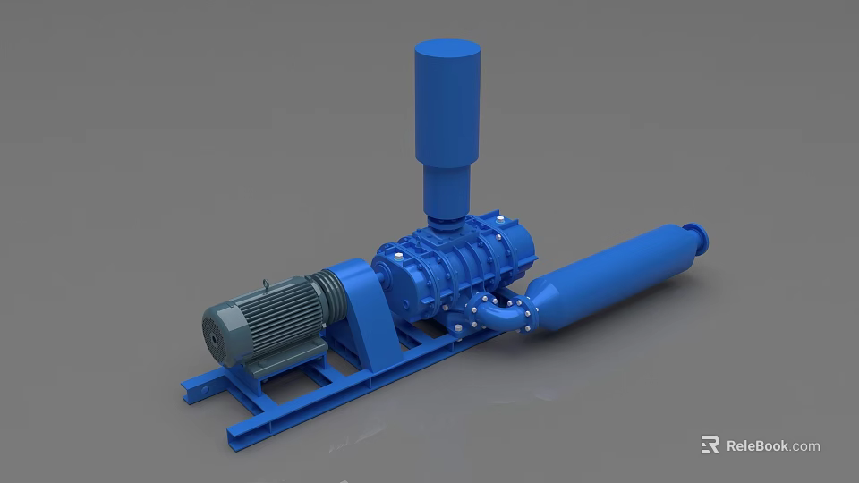 Blue High Efficiency Industrial Blower Equipment with Motor Air Tank and Base Frame 3d model 