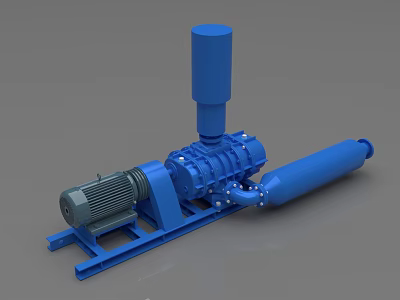 Blue High Efficiency Industrial Blower Equipment with Motor Air Tank and Base Frame 3d model