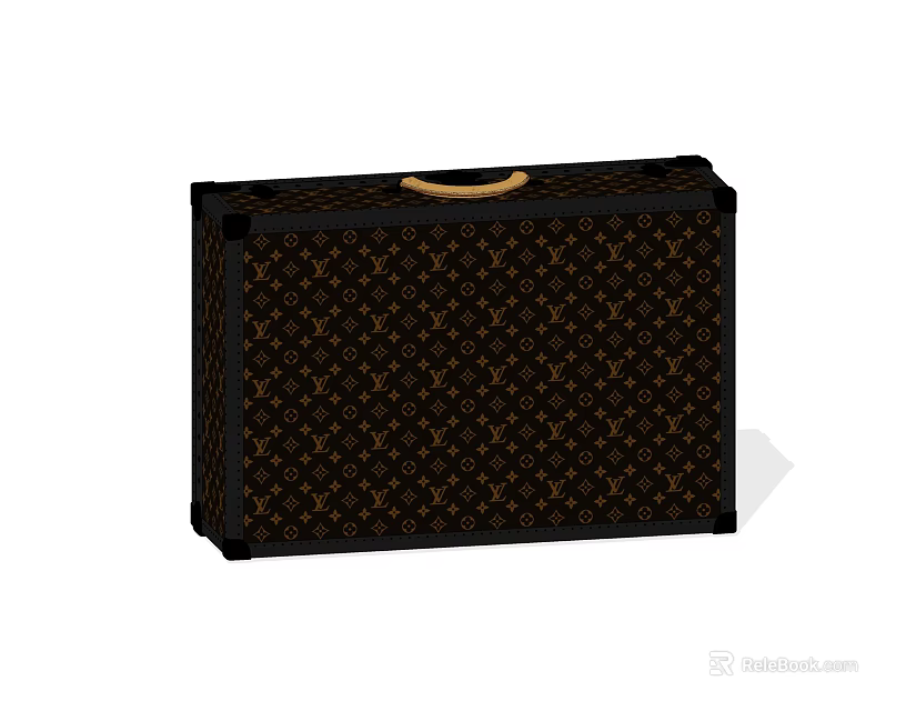 Elegant Classic Patterned Suitcase With Brown Exterior And Gold Handle Design 3d model 