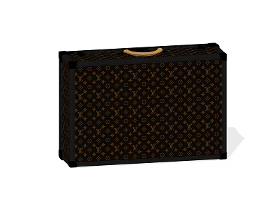 Elegant Classic Patterned Suitcase With Brown Exterior And Gold Handle Design 3d model