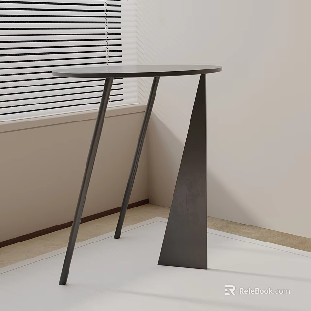 Modern Dark Metal Side Table With Unique Triangular Leg In Minimalist Interior 3d model 