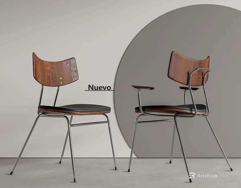 Nuevo Modern Dining Chairs With Wooden Backrest And Metal Frame Design 3d model 