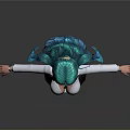 Woman Wearing White Shirt Brown Skirt Teal Long Hair Red High Heels Arms Outstretched
