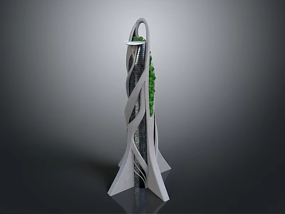 Elegant Modern Spiral Tower Structure With Green Plants On Top Design 3d model