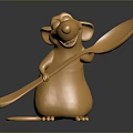 Golden Mouse Game Movie Character Holding Big Spoon Shiny Smiling Statue Design