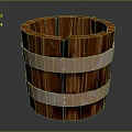 Wooden Bucket With Metal Bands For Home Storage And Decor