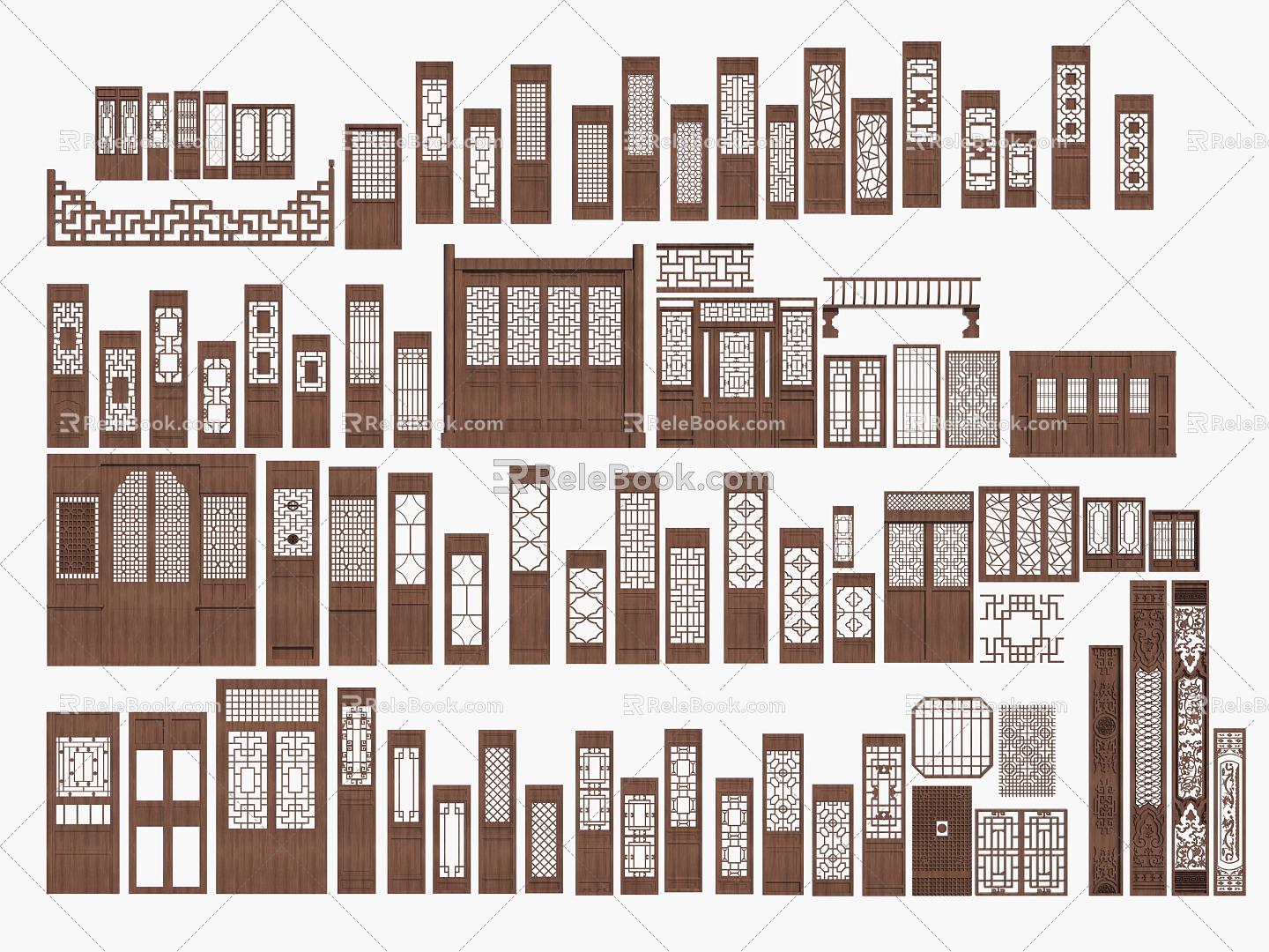 New Chinese style window window grilles pane combination solid wood doors and windows 3d model