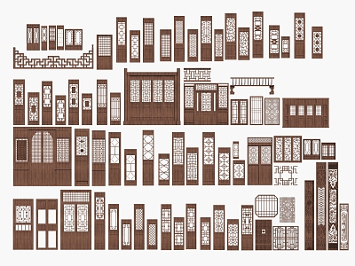 New Chinese style window grilles pane combination solid wood doors and windows 3d model