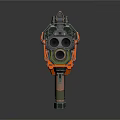 Futuristic Sci Fi Weapon With Green And Orange Design And Multi Barrel Structure